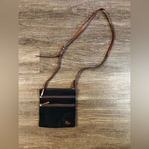 Dooney & Bourke Black Nylon North South Triple Zip Crossbody Bag‎ Leather Strap